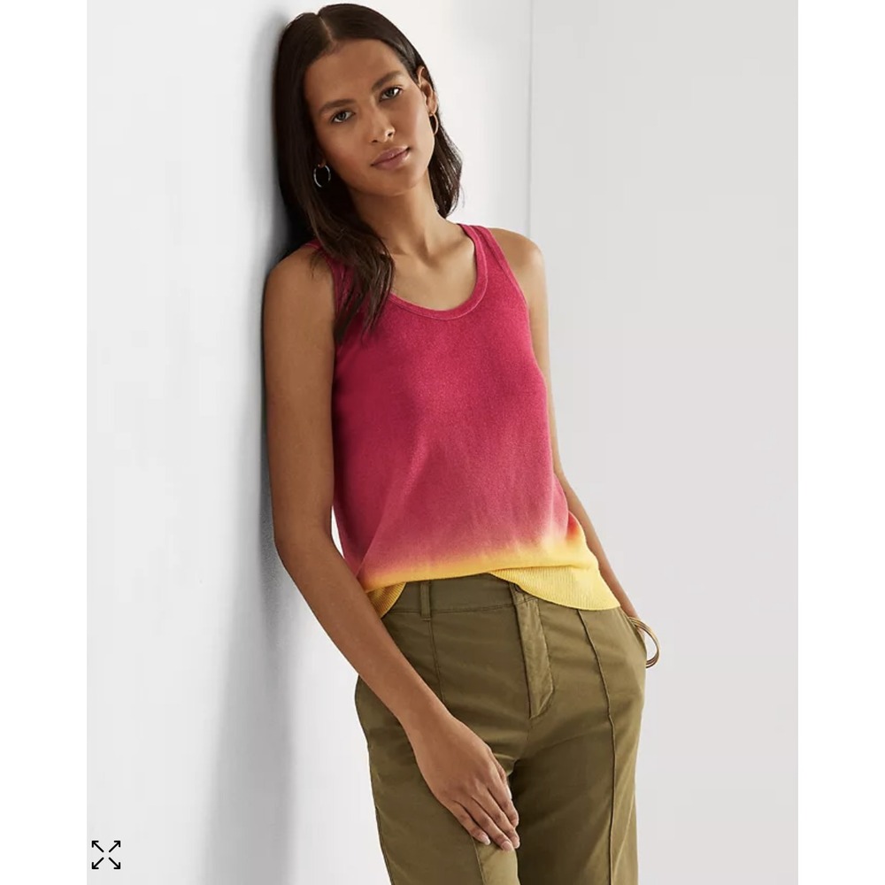 Lauren Ralph Lauren‎ Women Sleeveless Sweater XS Dip-Dyed Pink Ombre Chic Ribbed